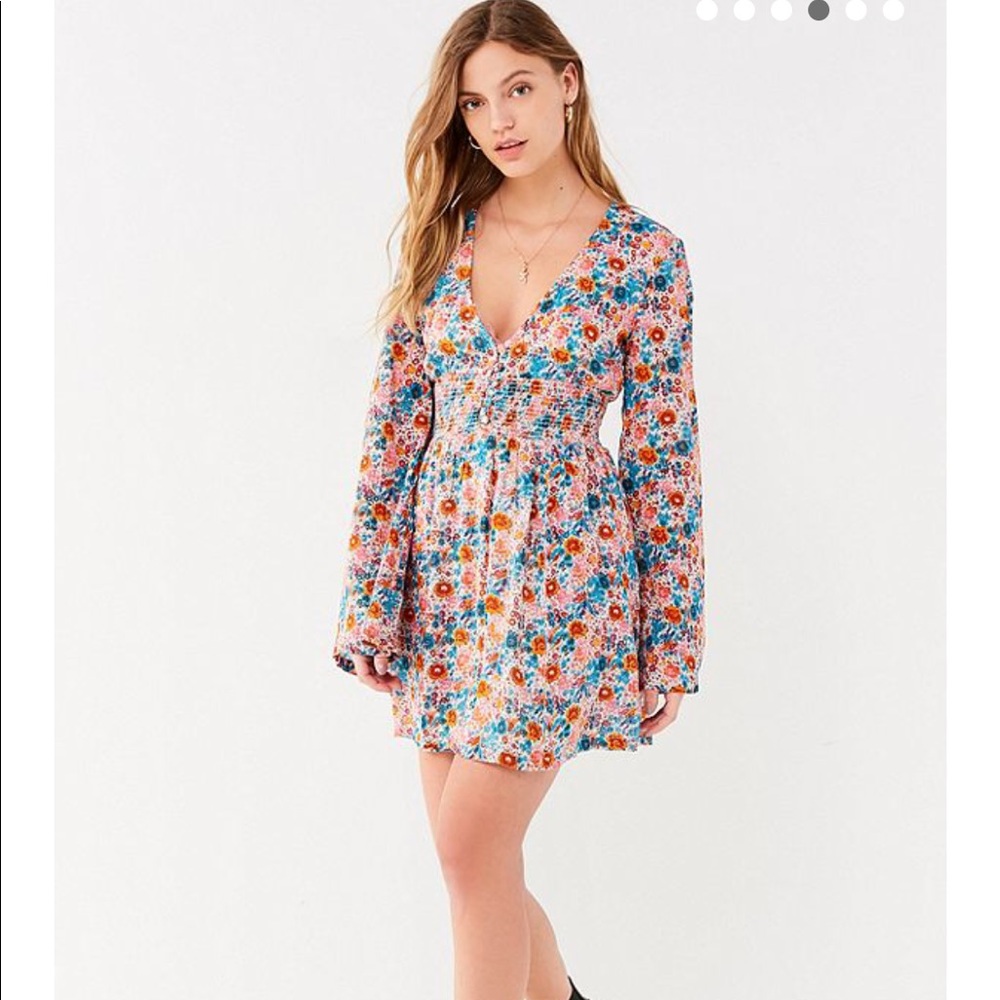 Urban Outfitters Elise Smocked-Waist Mini Dress - Picture 2 of 6